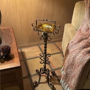 Wrought Iron Amber Glass Ashtray